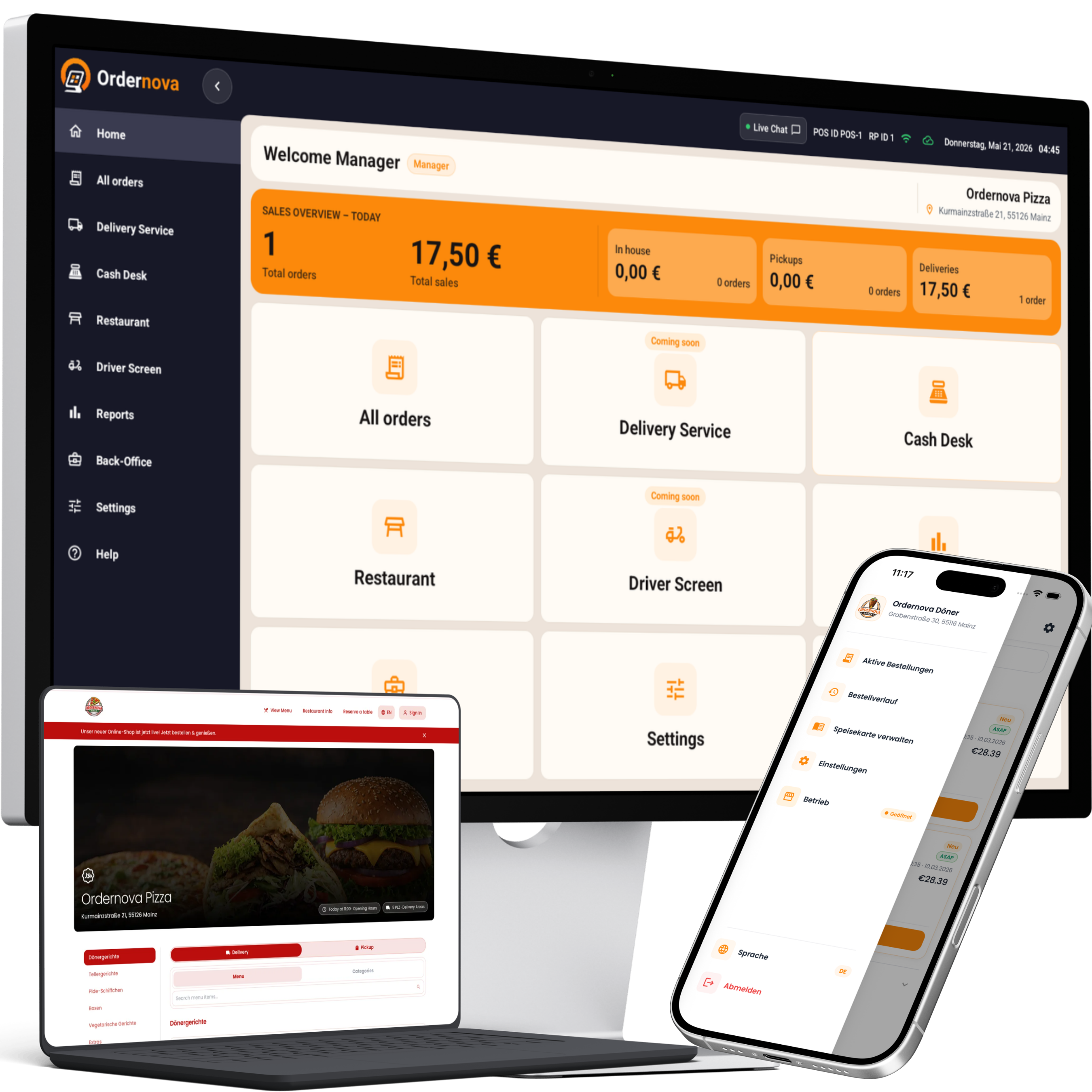 Restaurant order workflow with tablet and POS-related operations